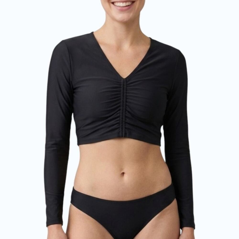 CALIA Ruched Swim Rashguard Black UPF 50 Long Sleeve Women Size M NWOT